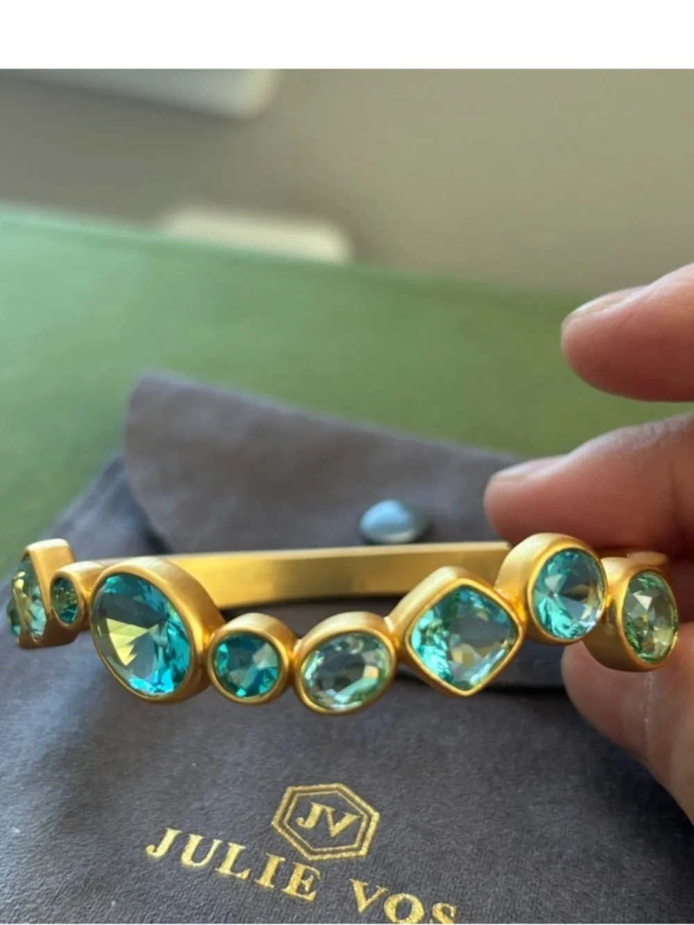 NWOT Julie Vos Gold-Tone Bracelet with Aqua Blue Crystal Accents - Picture 6 of 12